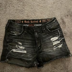 Rock Revival Jean Shorts- Distressed Black/Grey